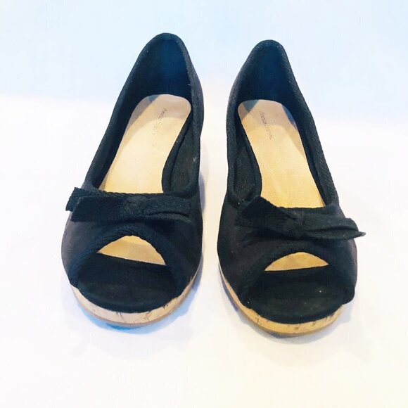 American Eagle Canvas Peep Toe Wedge Cork Heel - Picture 2 of 7